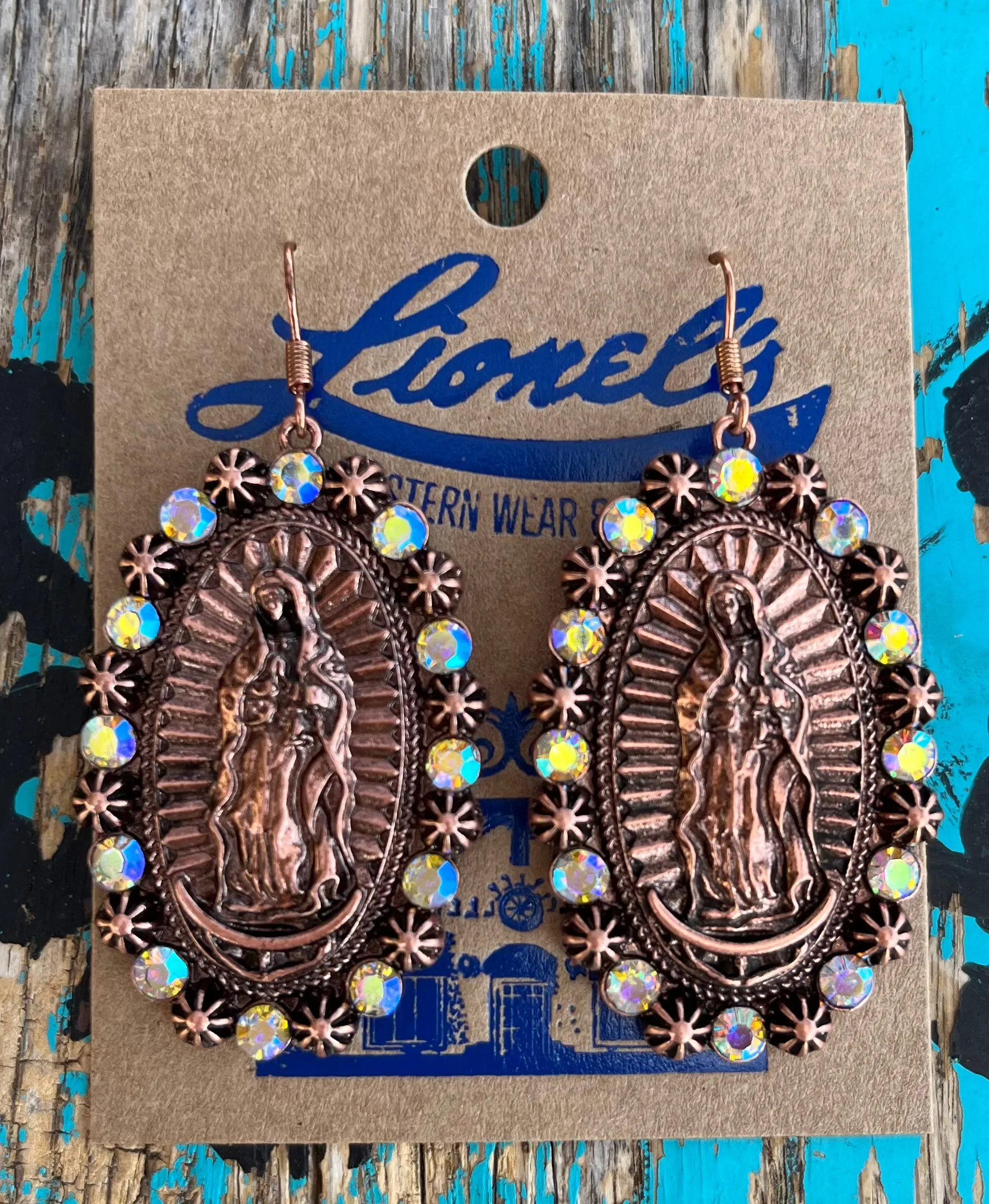 Virgen de Guadalupe Copper & Crystal Earrings
