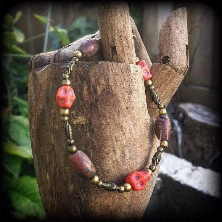 Voodoo bracelet Jasper bracelet Skull bracelet Industrial Gothic Emo Los Muertos Santeria Halloween bracelet Papa Legba bracelet Loa jewelry