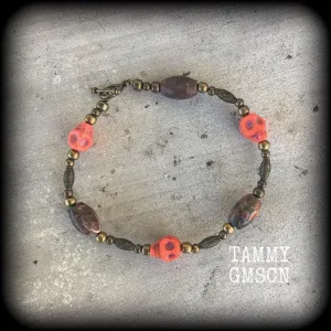 Voodoo bracelet Jasper bracelet Skull bracelet Industrial Gothic Emo Los Muertos Santeria Halloween bracelet Papa Legba bracelet Loa jewelry