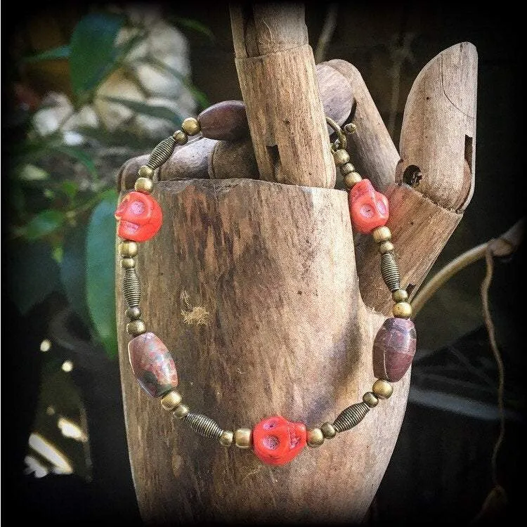 Voodoo bracelet Jasper bracelet Skull bracelet Industrial Gothic Emo Los Muertos Santeria Halloween bracelet Papa Legba bracelet Loa jewelry