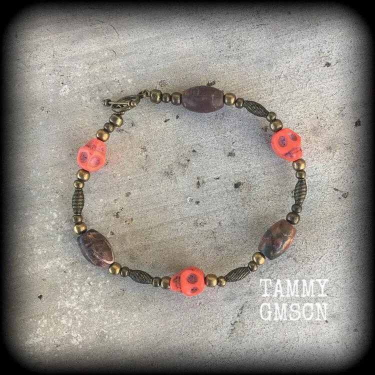 Voodoo bracelet Jasper bracelet Skull bracelet Industrial Gothic Emo Los Muertos Santeria Halloween bracelet Papa Legba bracelet Loa jewelry