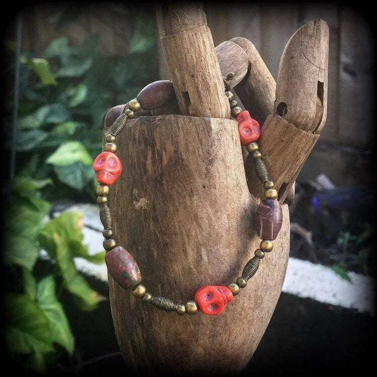 Voodoo bracelet Jasper bracelet Skull bracelet Industrial Gothic Emo Los Muertos Santeria Halloween bracelet Papa Legba bracelet Loa jewelry