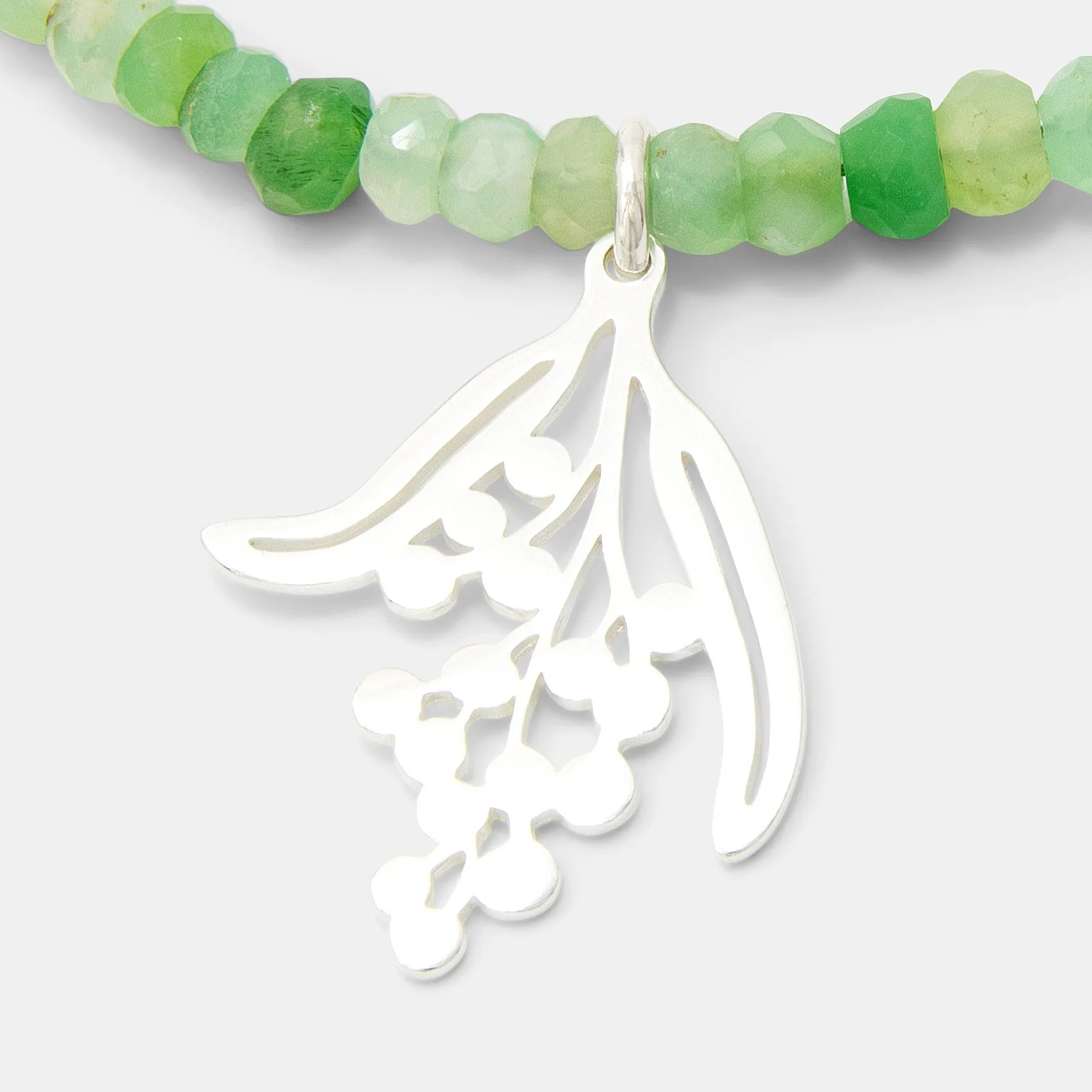 Wattle Branch Silver Pendant on Chrysoprase Beaded Necklace