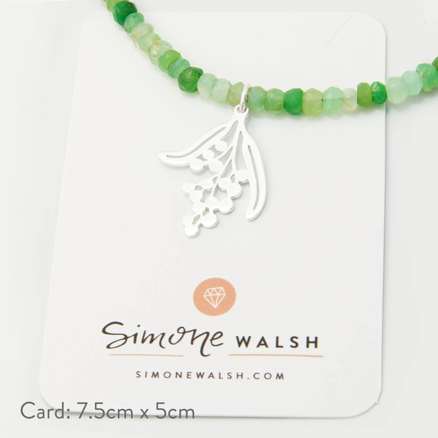 Wattle Branch Silver Pendant on Chrysoprase Beaded Necklace