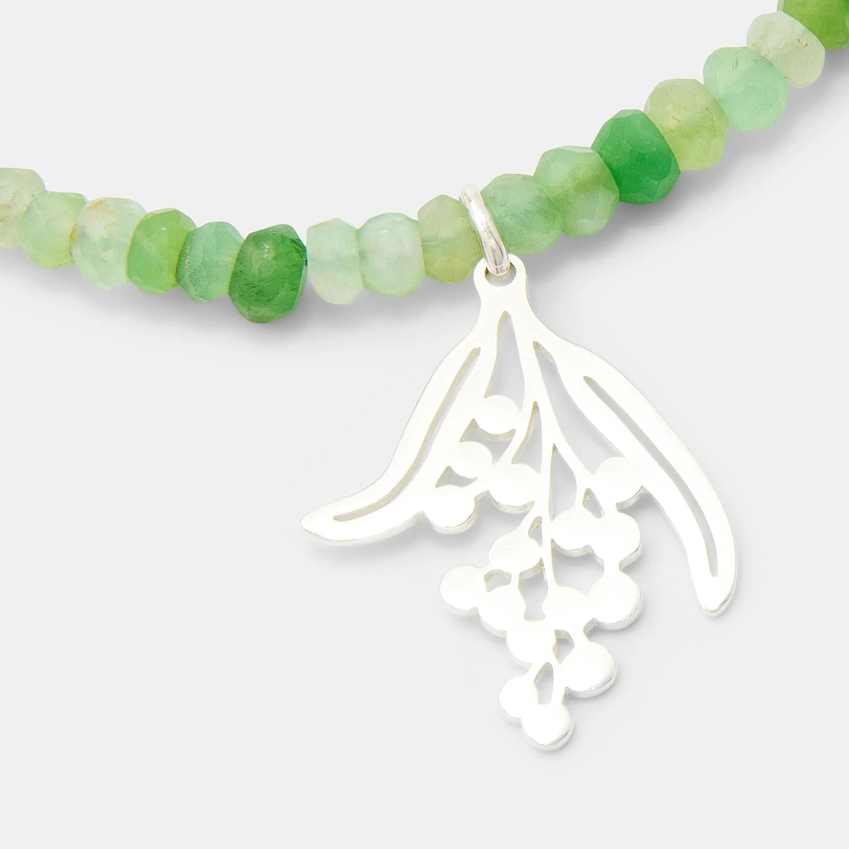 Wattle Branch Silver Pendant on Chrysoprase Beaded Necklace