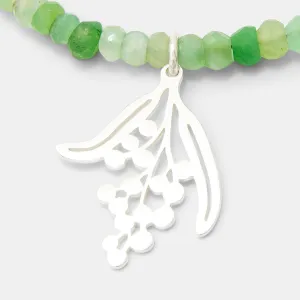 Wattle Branch Silver Pendant on Chrysoprase Beaded Necklace