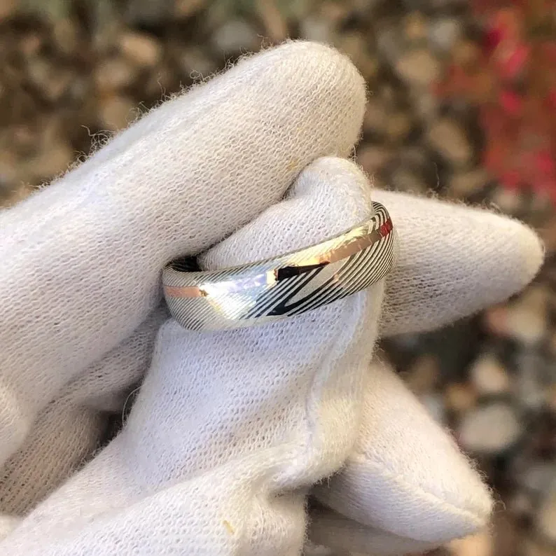 White Damascus Steel Ring - Men's Wedding Bands