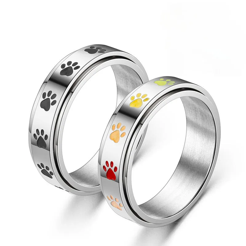 Wholesale Titanium Steel Men's Colorful Footprint Ring