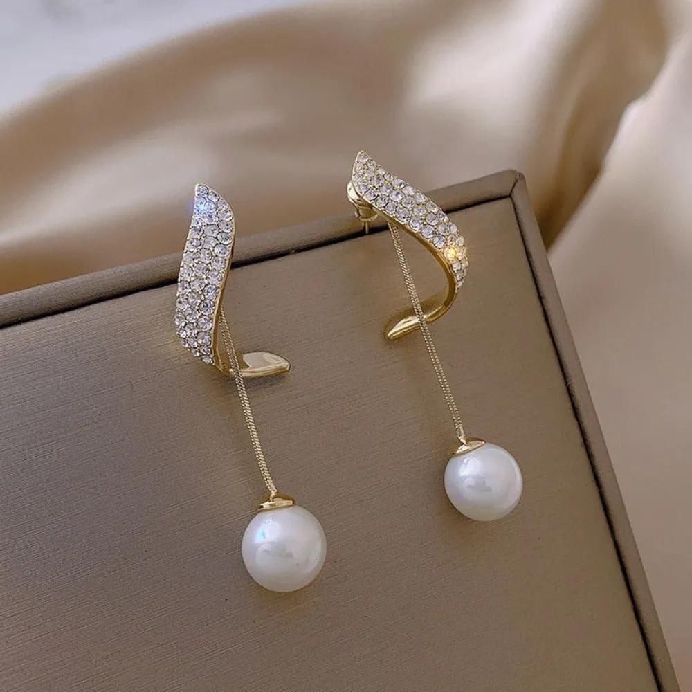 women earrings goldcolor crystal pearl dangle rhinestone pendants ✈️ free.shipping