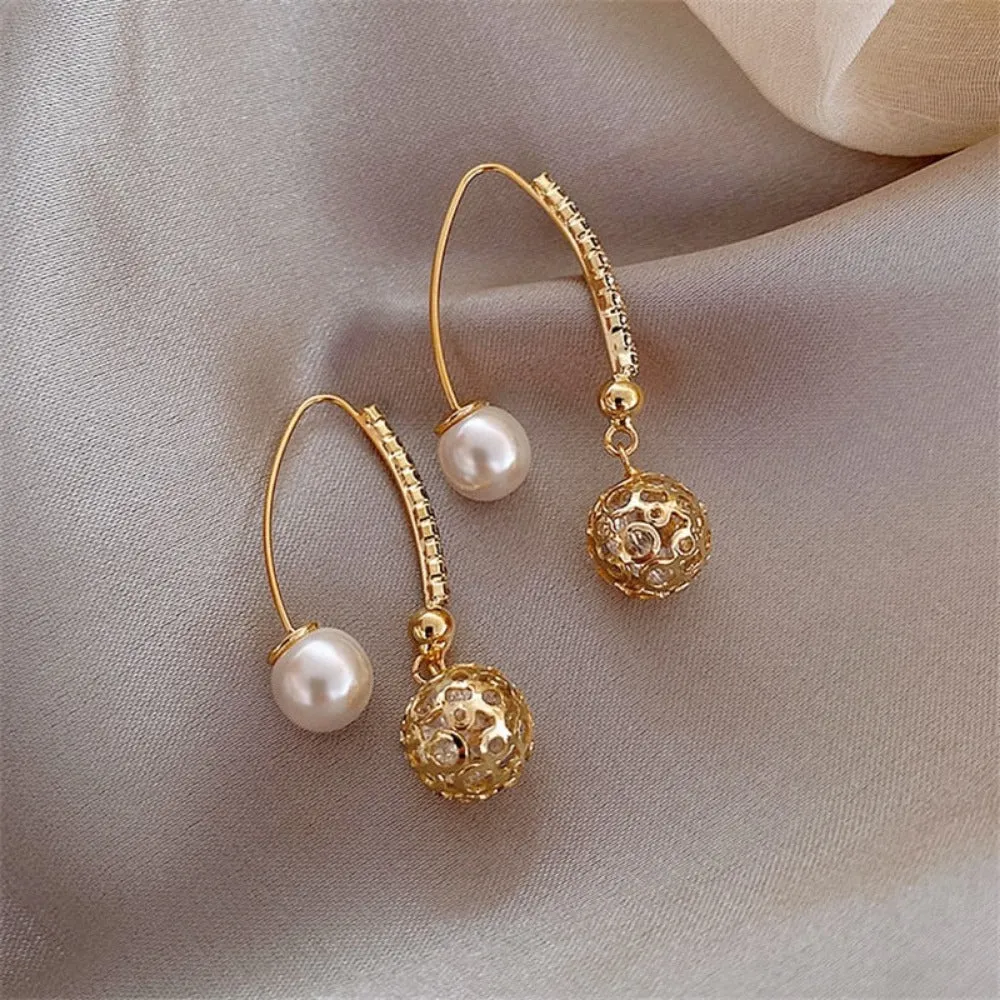 women earrings goldcolor crystal pearl dangle rhinestone pendants ✈️ free.shipping