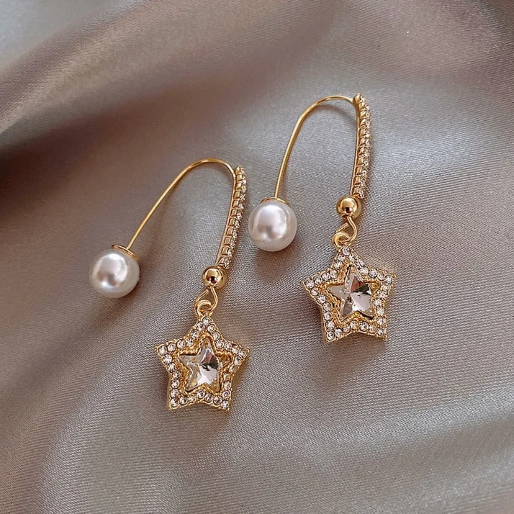 women earrings goldcolor crystal pearl dangle rhinestone pendants ✈️ free.shipping