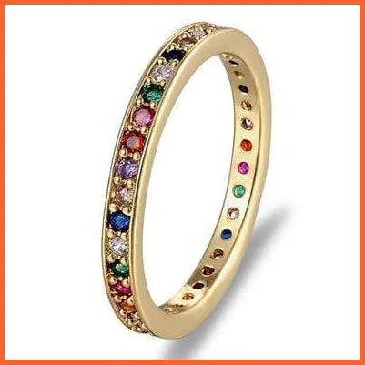 Women'S Colorful Eternity Band Ring Thin Skinny Birthstone Rainbow Color Ring