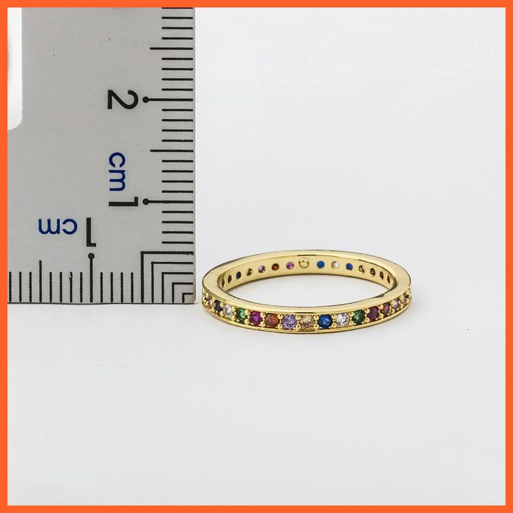 Women'S Colorful Eternity Band Ring Thin Skinny Birthstone Rainbow Color Ring