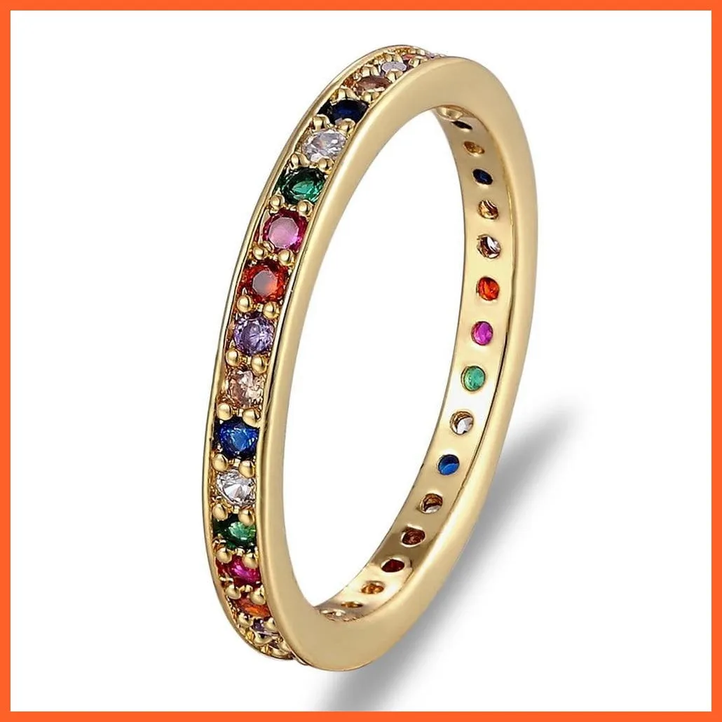 Women'S Colorful Eternity Band Ring Thin Skinny Birthstone Rainbow Color Ring