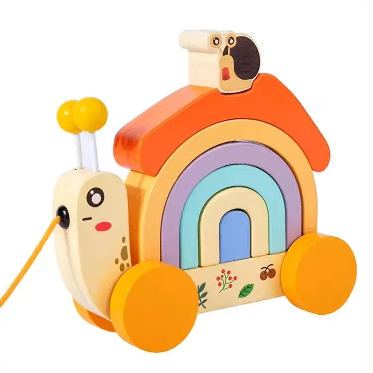Wooden Snail Stacker Pull Along Toys for 1   Year Old Boy