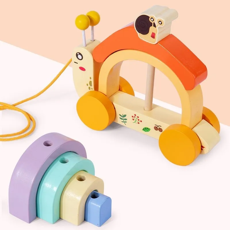 Wooden Snail Stacker Pull Along Toys for 1   Year Old Boy