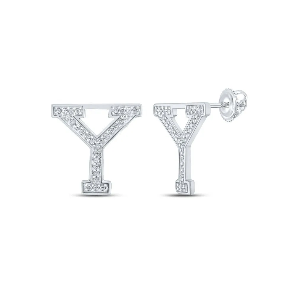 Y Initial Sparkling Diamond Earrings in 10kt White Gold