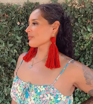 Yarn Tassel Earrings /Burgundy